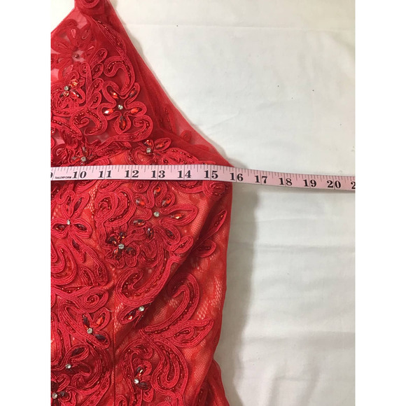 ASPEED SZ L red illusion sweetheart embroidered beaded lace gown dress NWT B163 - Picture 9 of 10